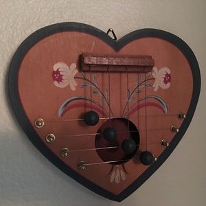 Country decor, wooden heart with strings-musical